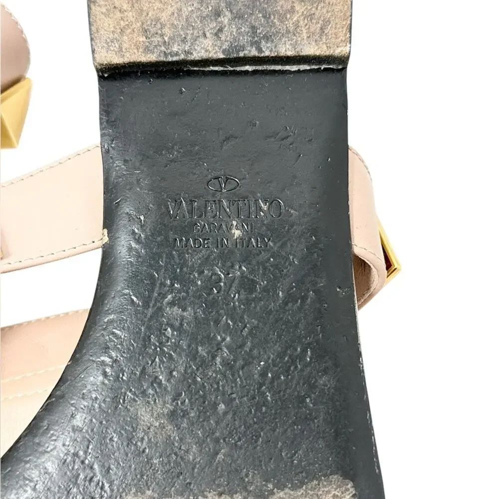 Valentino Garavani Roman Stud Flat Slide Neutral Nude Beige Sandals Size 37